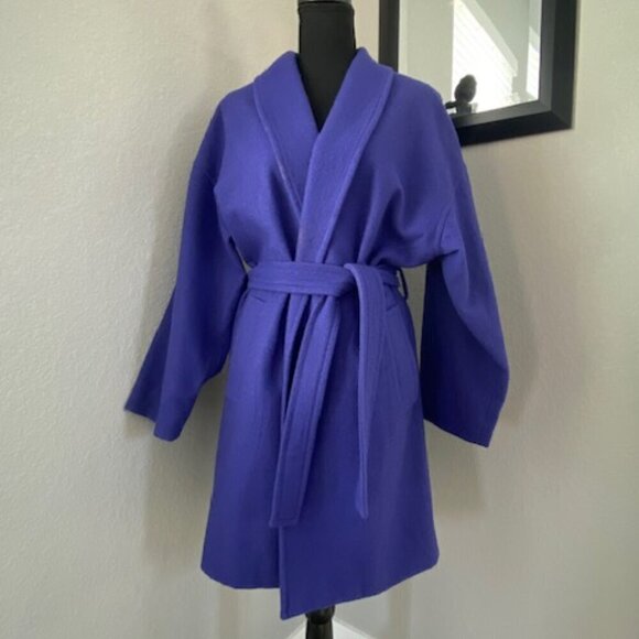 NARCISCO Rodriguez Design Nation Cobalt Blue Cocoon Belted Coat Jacket Small - Picture 3 of 15